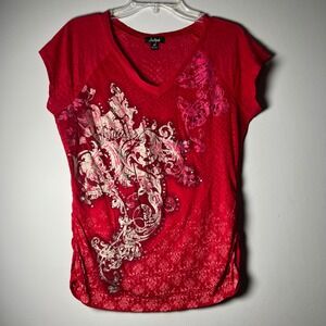 Vintage Y2K Southpole Red Graphic Tee Top XL Grunge Streetwear Rhinestones Ruche